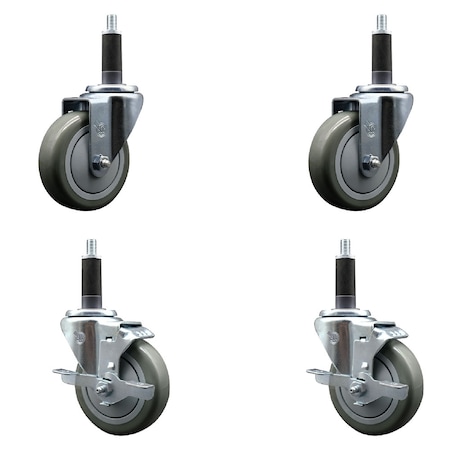 Service Caster 4'' SS Gray Poly Wheel Swivel 1'' Expanding Stem Caster Set 2 Brakes, 4PK SCC-SSEX20S414-PPUB-2-TLB-2-1